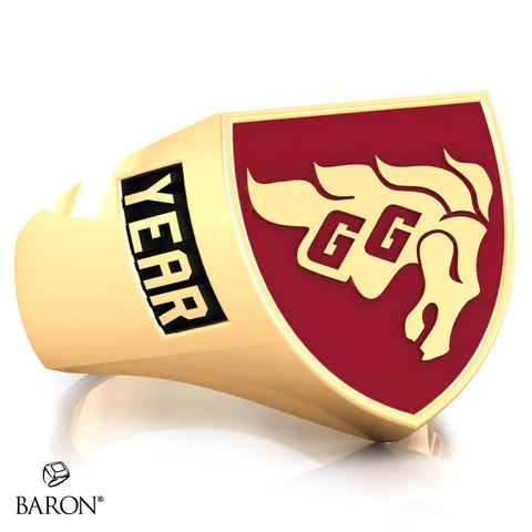 University of Ottawa Crest Shield Signet Class Ring (Gold Durilium, 10kt Yellow Gold) - Design 4.2