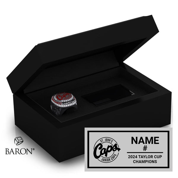 St. John’s Jr. Caps Hockey 2024 Championship Black Standard Window Ring Box