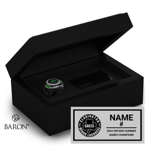 U17 Lacrosse Ontario Summer Games Clarington Gaels Championship Black Standard Window Ring Box