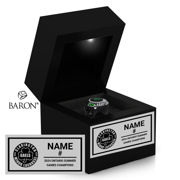 U17 Lacrosse Ontario Summer Games Clarington Gaels Championship Black LED Ring Box