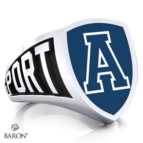 Aquinas High School Athletic Shield Signet Class Ring (Durlium, Sterling Silver, 10kt White Gold)