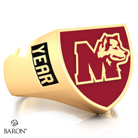 St. Mary's Huskies Crest Shield Signet Class Ring (Gold Durilium, 10kt Yellow Gold) - Design 4.2